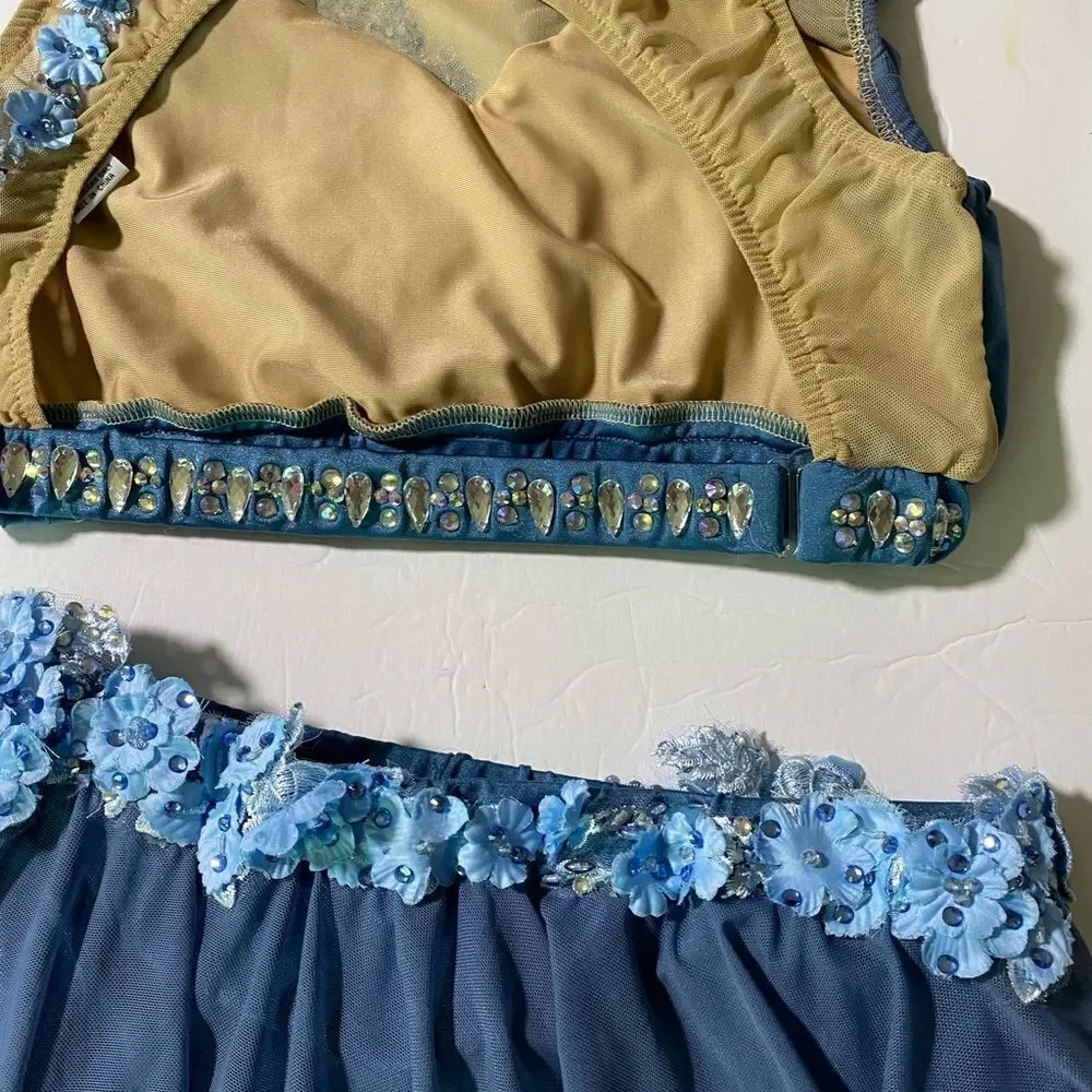 Rare Glamour competition solo dance costume blue 2 piece lyrical MA-Medium adult